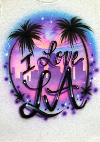 Airbrush T-shirt - I Love LA - Cityscape - Palm Trees
