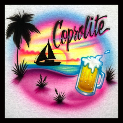 Airbrushed T-Shirt - Sailboat -  Beer - Your name or word