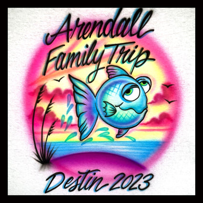 Airbrushed T-Shirt - Beach - Fish * Family Trip