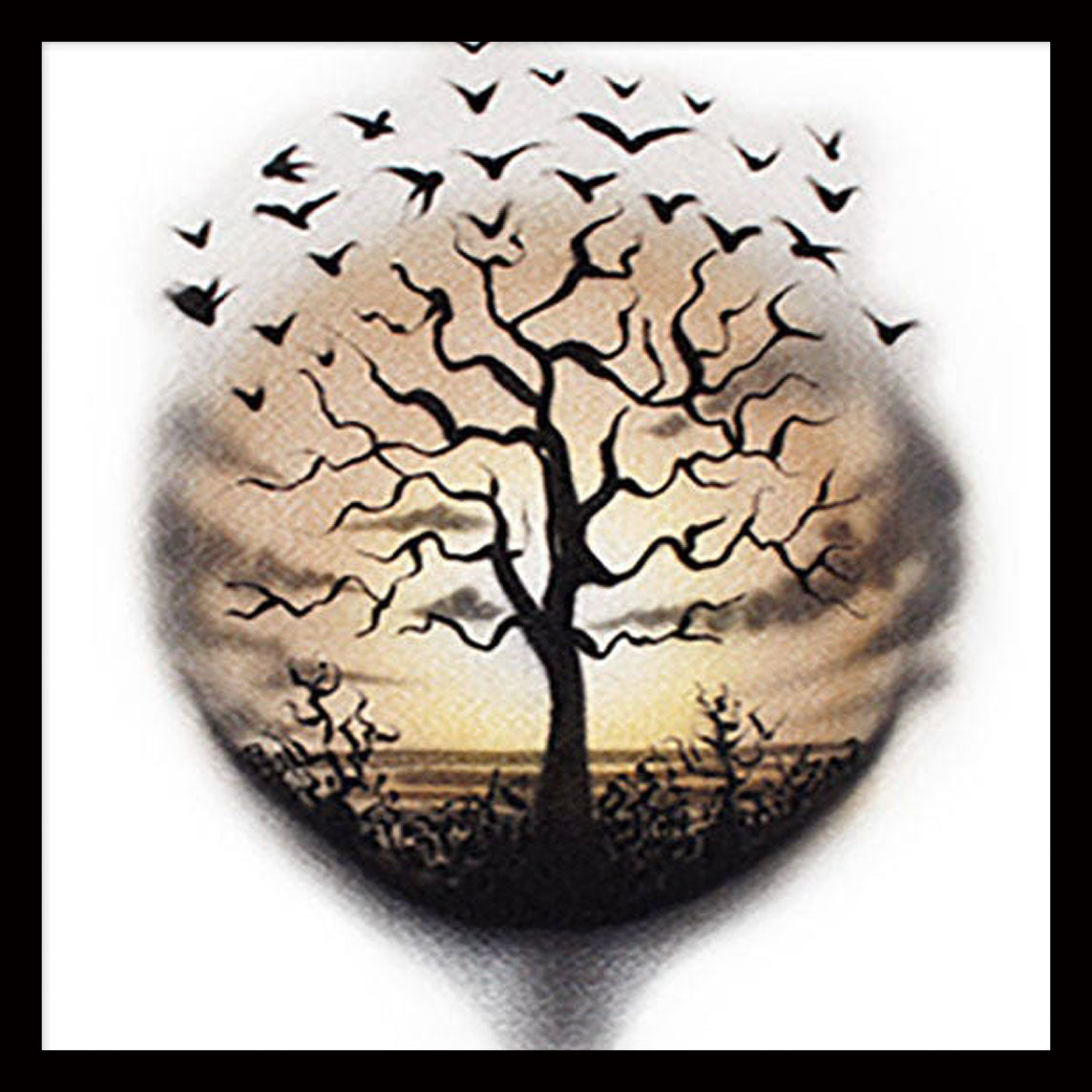 Airbrushed T-shirt - Ocean Tree with Birds - Your Name/Word