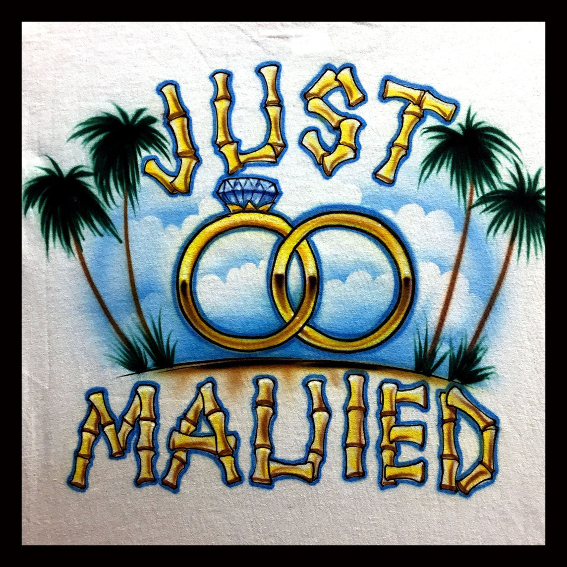 Airbrush T-shirt - Just Mauied - Wedding bands