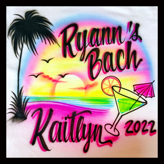 Airbrush T-shirt - Bach - Bachelorette - Beach - Martini