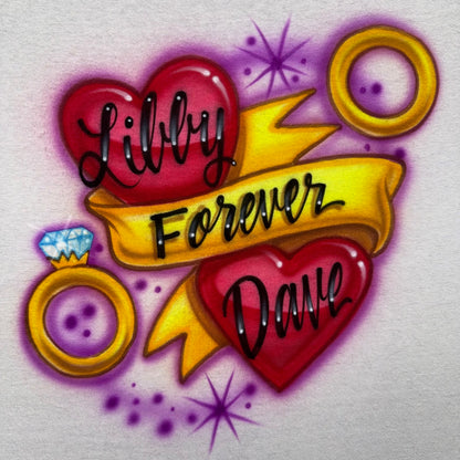 Airbrushed Couples Heart T-Shirt (Wedding & Anniversary)