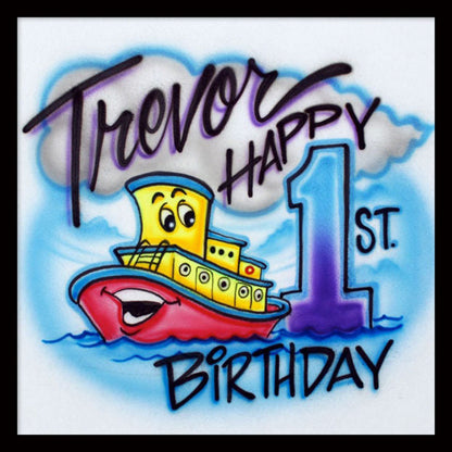 Airbrush T-shirt - Happy Birthday - Tug Boat