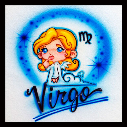 Airbrush T-shirt with a cute angel , virgo symbol and the word Virgo