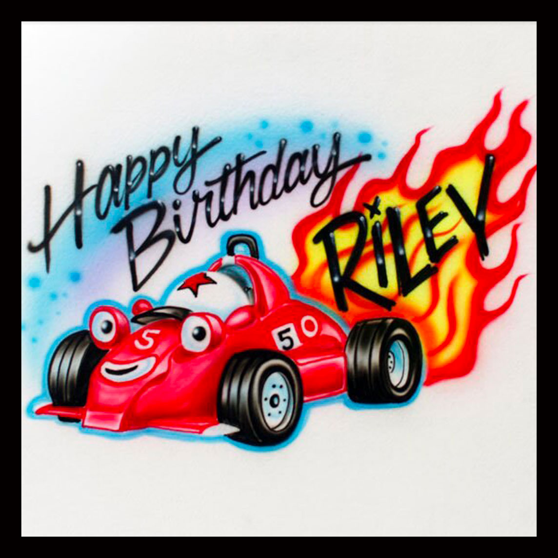 Airbrush T-shirt - Happy Birthday - Race Car - Flames - Personalize - Customize