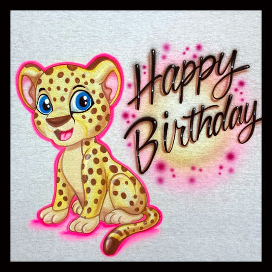 Airbrush T-Shirt - Happy Birthday - Cheetah - Leopard