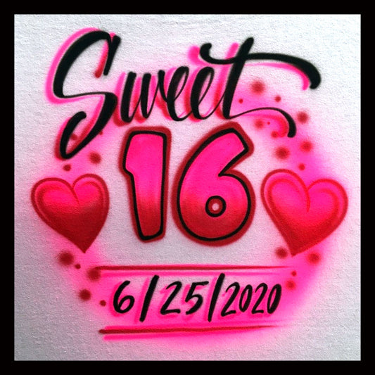 Airbrushed T-shirt - Sweet 16 - Birthday - Teen - Hearts