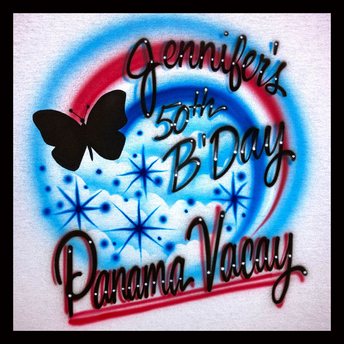 Airbrushed T-shirt - Birthday - Butterfly - Vacation - Your Name - You choose colors