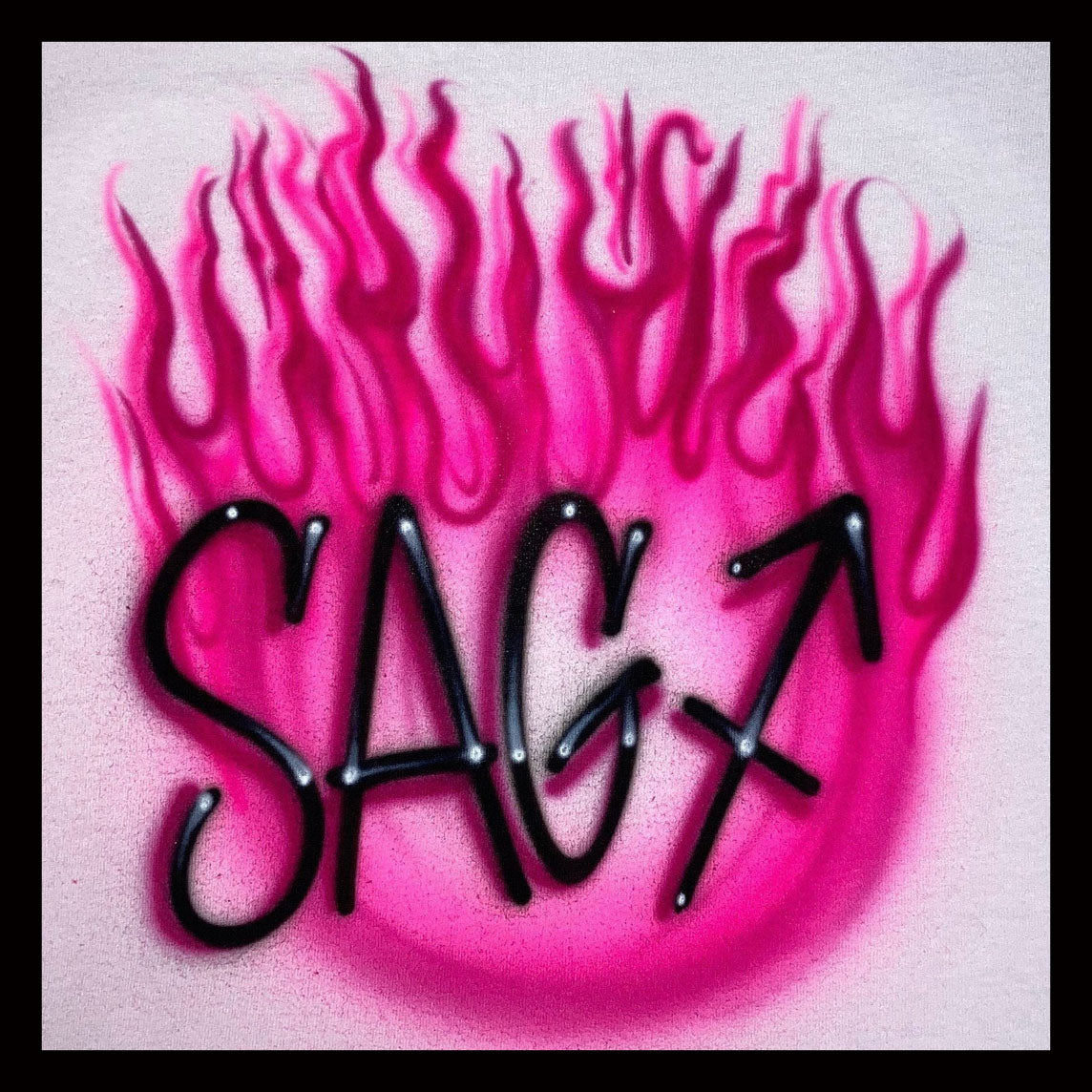 Airbrush T-Shirt - Sagittarius - Happy Birthday - Zodiac - Archer Sign - Flames - Fire