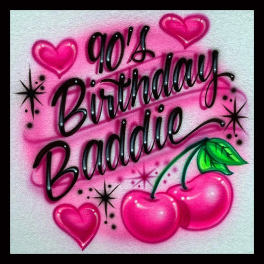 Airbrushed T-shirt - 90s - Birthday - Cherries - Hearts