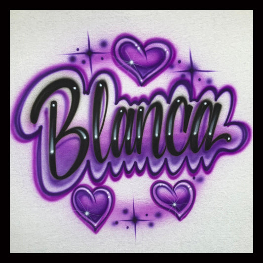 Airbrushed T-shirt  - Hearts - Birthday - Name