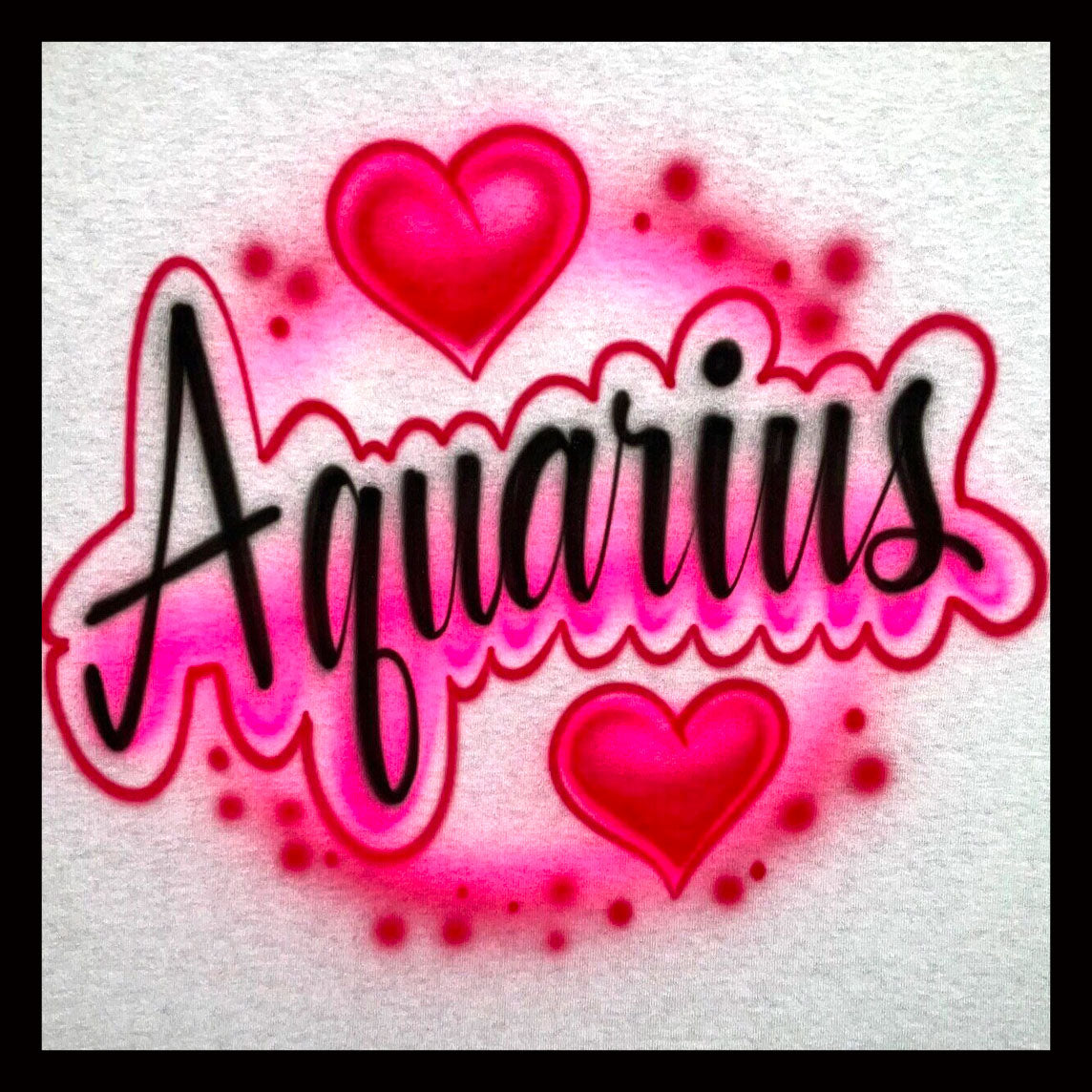 Airbrush T-Shirt - Aquarius - Hearts - Zodiac - Sign