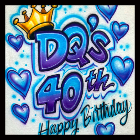 Airbrush T-shirt * Birthday * Crown * Hearts * You Choose Age & Colors