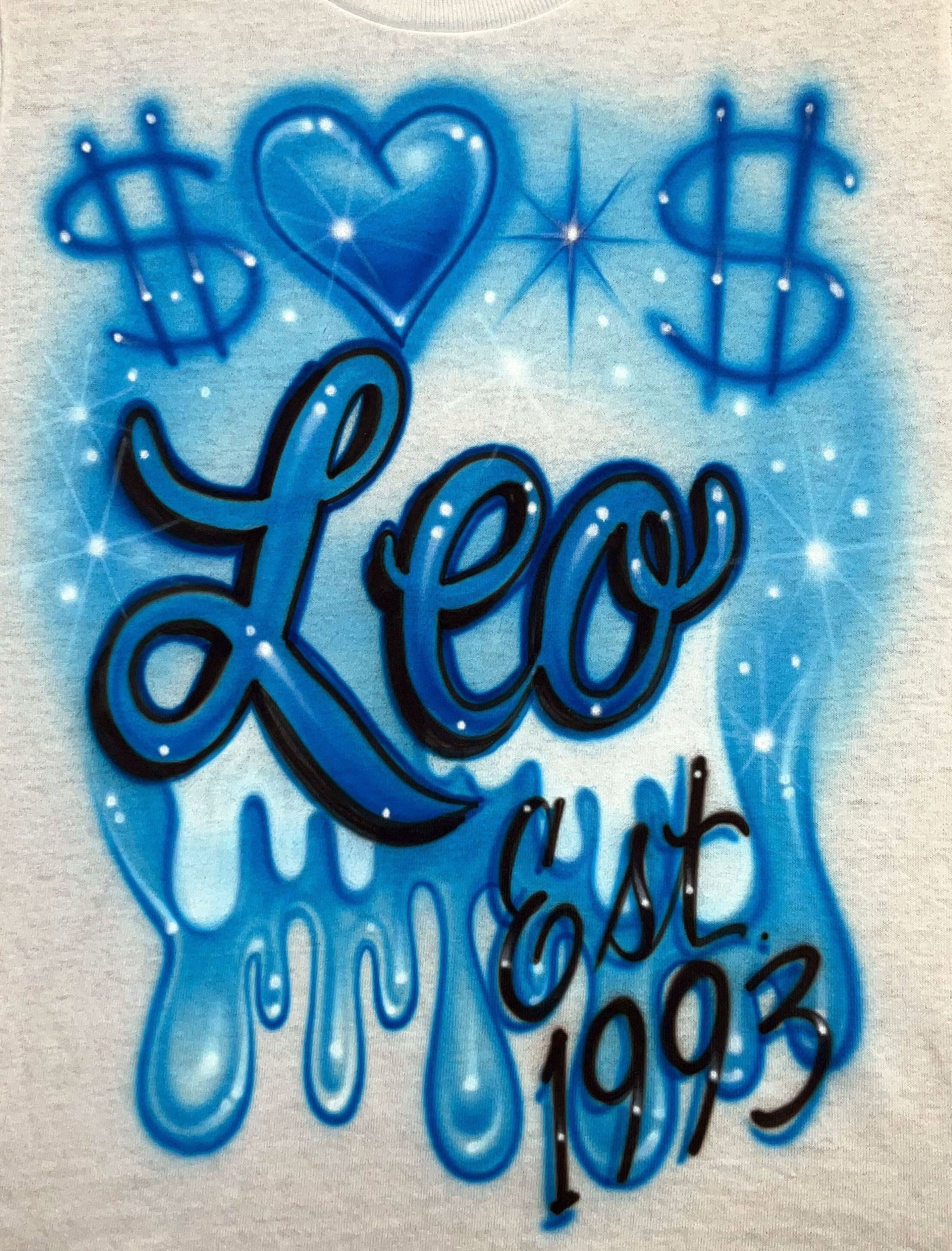 Airbrush T-Shirt - Zodiac - Leo - Drippy letters - Heart - Money