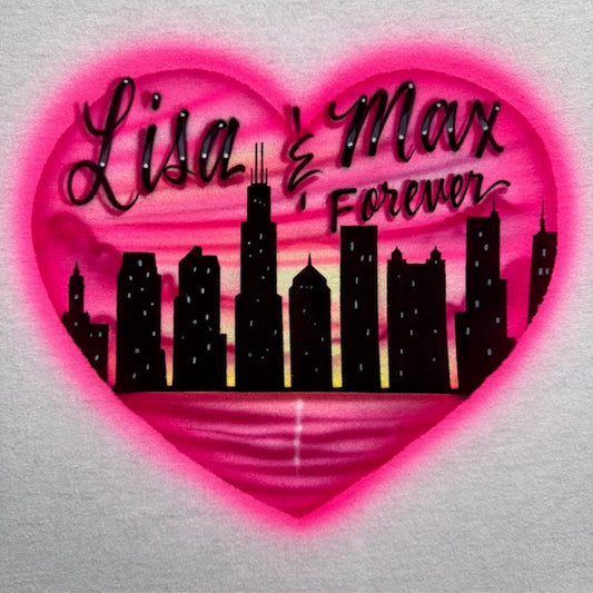 Airbrush T-shirt * Chicago cityscape * Heart shaped * You choose colors