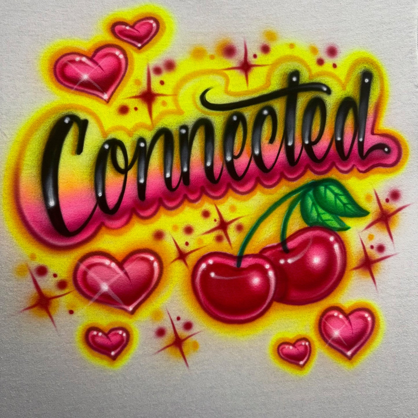 Connected Airbrushed T-Shirt with Hearts & Cherries