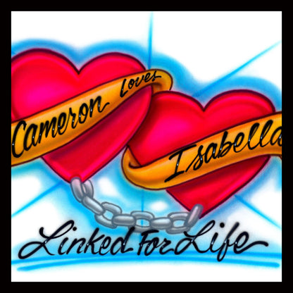 Airbrush T-shirt * Linked for Life * Heart * Chain * Ribbon * Couple