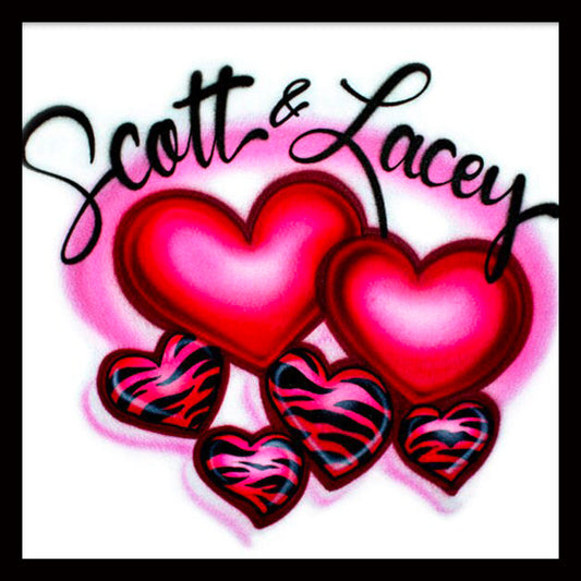 Airbrush T-shirt - 2 Name Heart Design