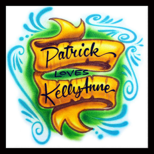 Airbrush T-shirt - 2 Names in a Couples Ribbon