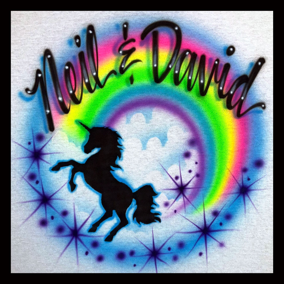 Airbrush T-shirt  - Unicorn - Rainbow - Your name(s)