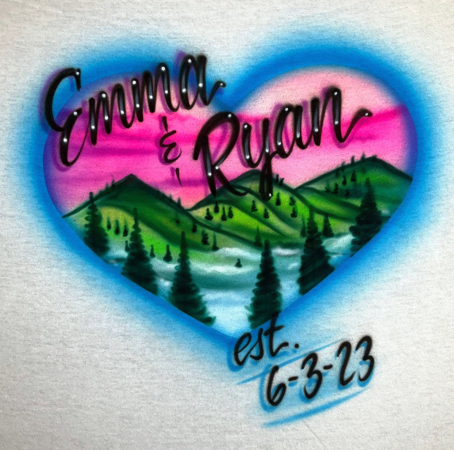 Airbrush T-shirt - Smoky Mountains - Pine Trees - Personalize