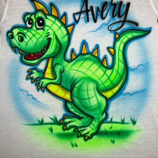 Airbrushed T-shirt * Cute Dinosaur * Your Name/Word * Dino