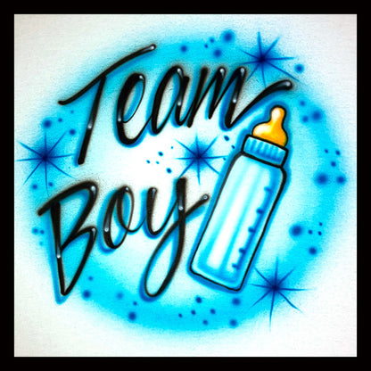 Airbrush T-shirt - Team Boy - Gender Reveal - Family - Baby Bottle
