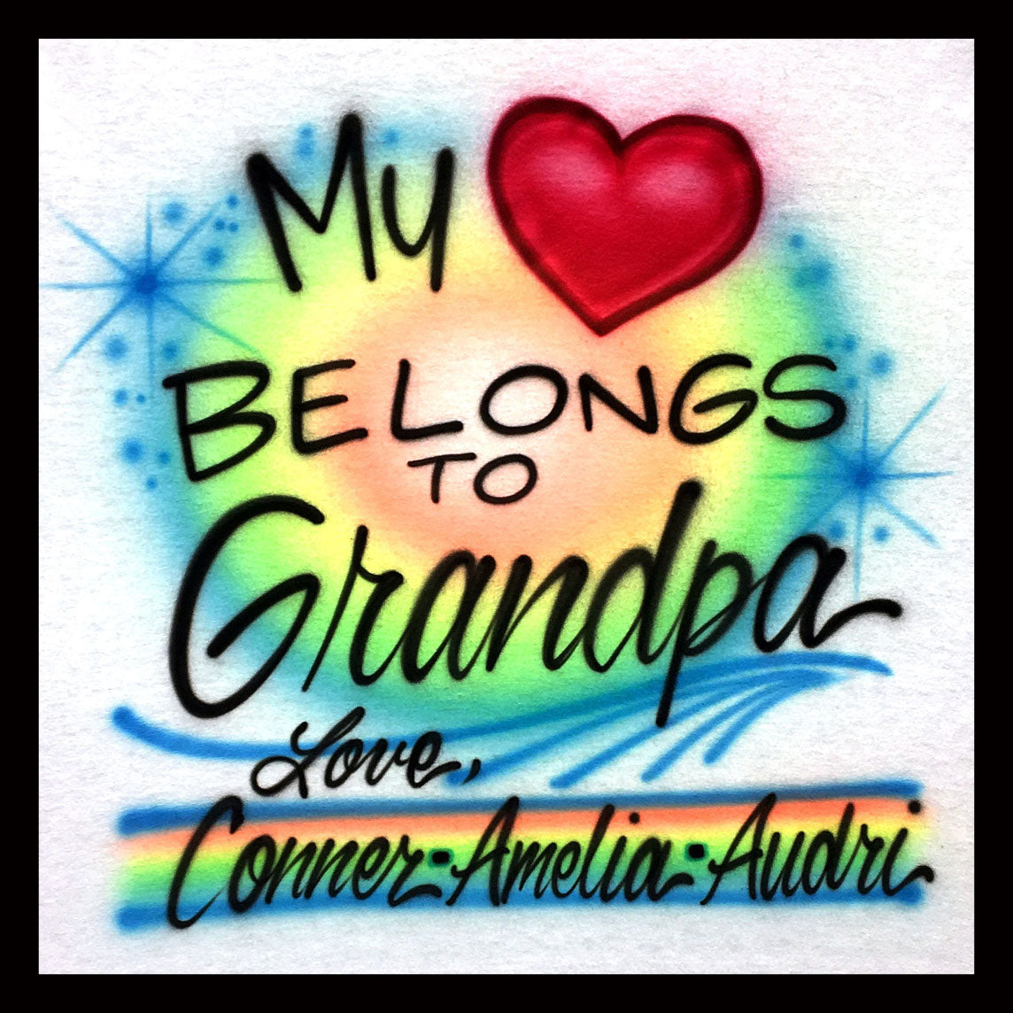 Airbrushed T-shirt - My Heart Belongs to Grandpa - You Choose Color