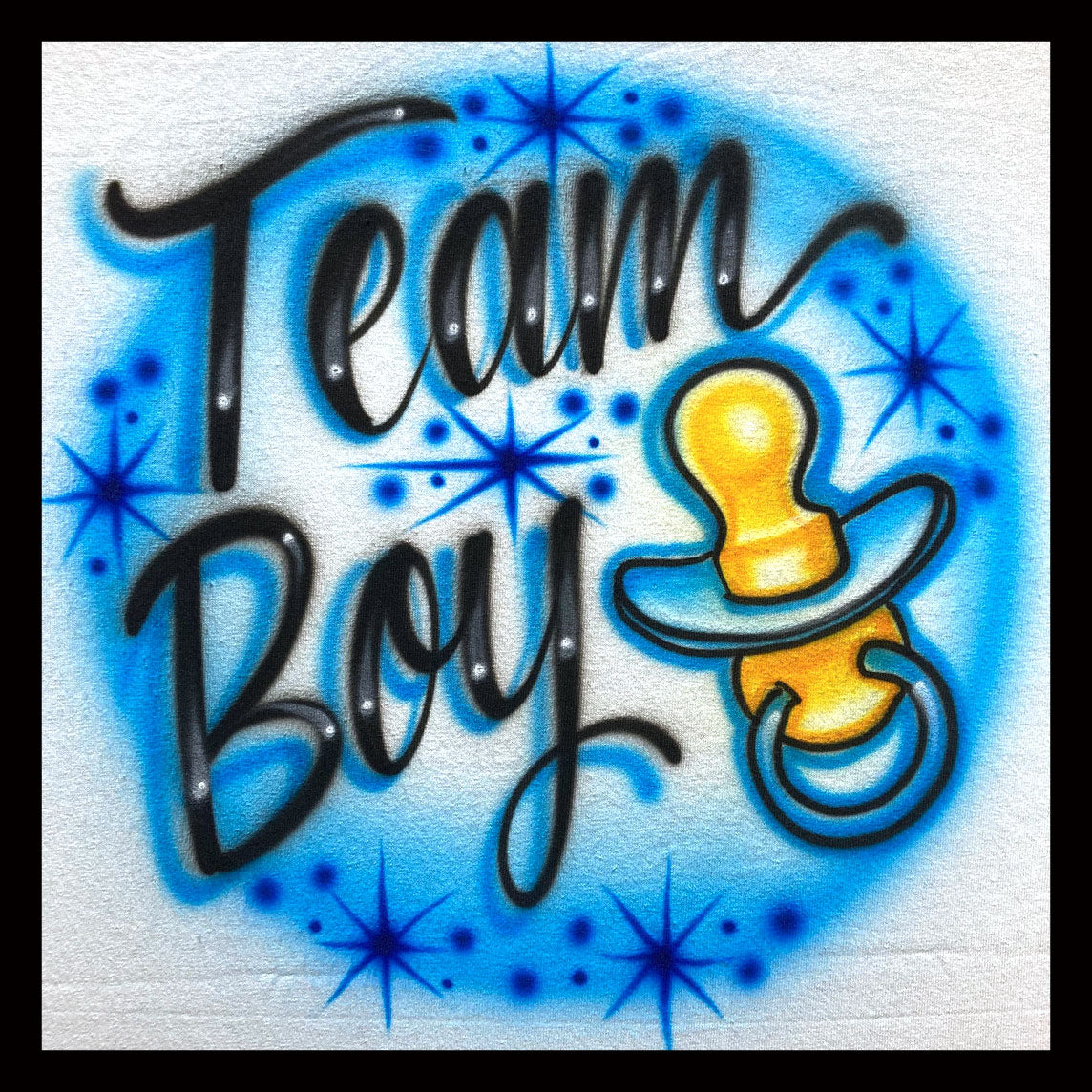 Airbrush T-shirt - Team Boy - Team Girl - Gender Reveal - Shower - Pacifier - Family