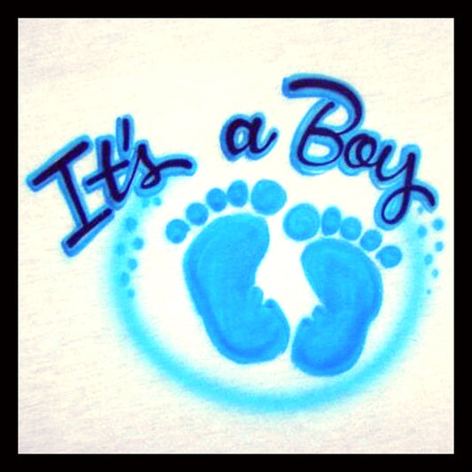 Airbrush T-shirt - It's a Boy or Girl - Baby Footprints - Gender Reveal - Shower - Family