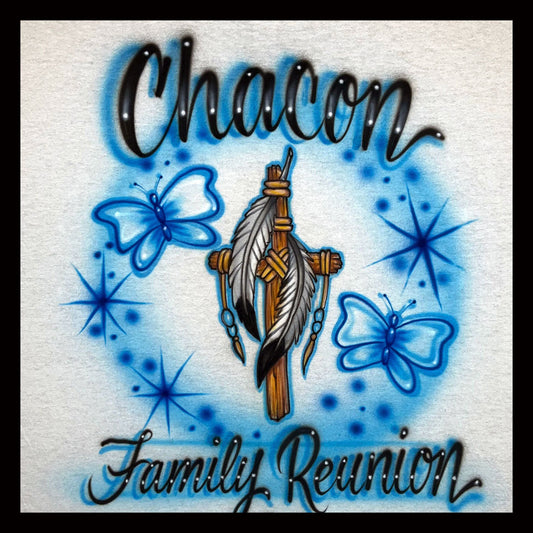 Airbrush T-shirt - Tribal Cross - Butterflies - Family Reunion