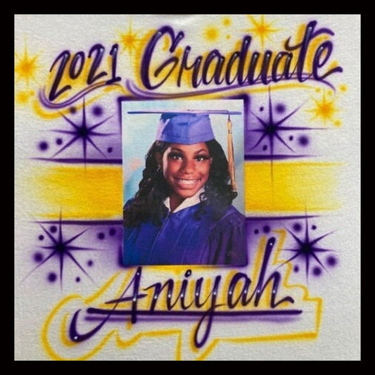 Airbrush T-shirt - photo transfer image of cute graduate girl
