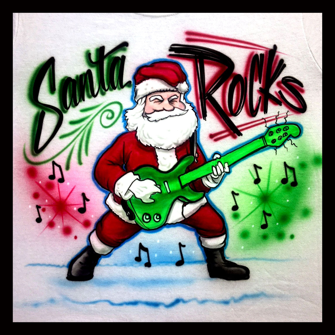 Airbrush T-Shirt - Christmas - Santa Rocks - Personalized - Customized - Holiday - Party Shirt