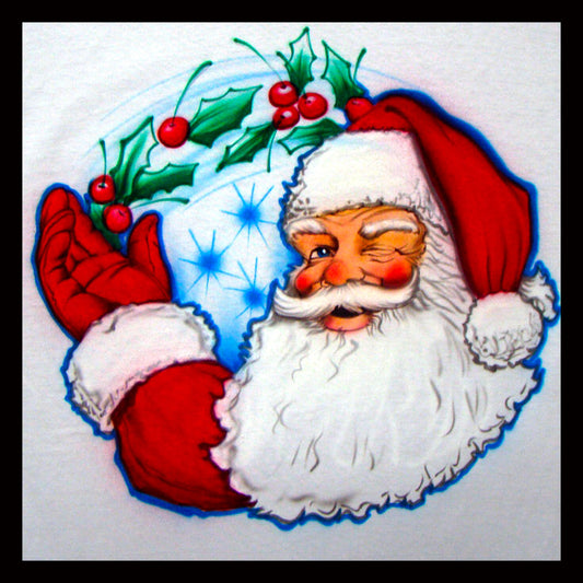 Airbrush T-Shirt - Santa Claus - Christmas - Holly - Mistletoe - Holiday - Party Shirt