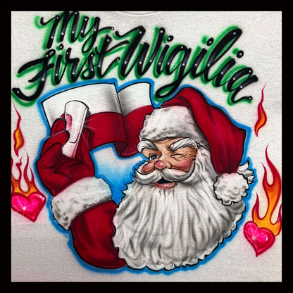 Airbrush T-Shirt - Santa Claus - Vodka - Polish flag - Christmas - Wigilia - Holiday - Party