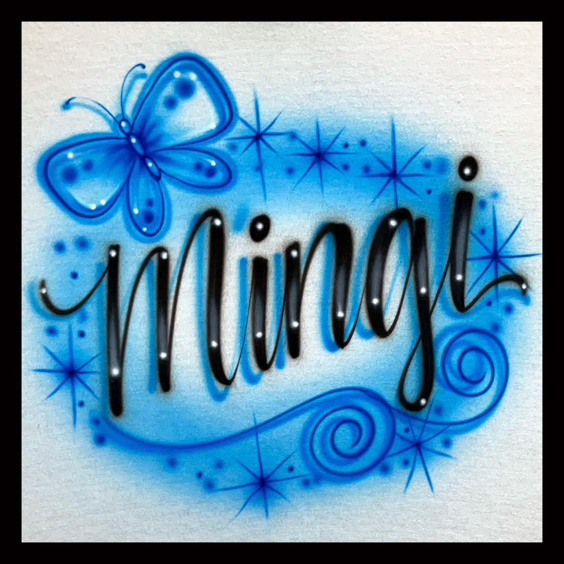 Airbrushed T-shirt - Mingi - Swirling Butterfly Design