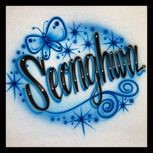 Airbrushed T-shirt - Seonghwa - Swirling Butterfly Design