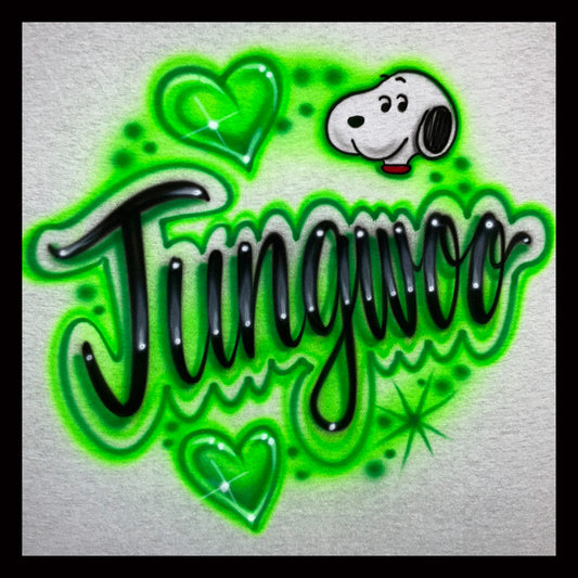 Airbrushed T-shirt - Jungwoo - Hearts and starbursts - Snoopy Head