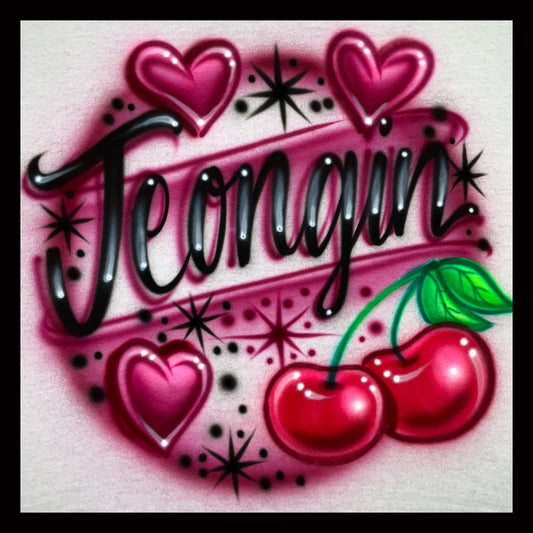 Airbrushed T-shirt - Jeongin - Hearts and Cherries Design