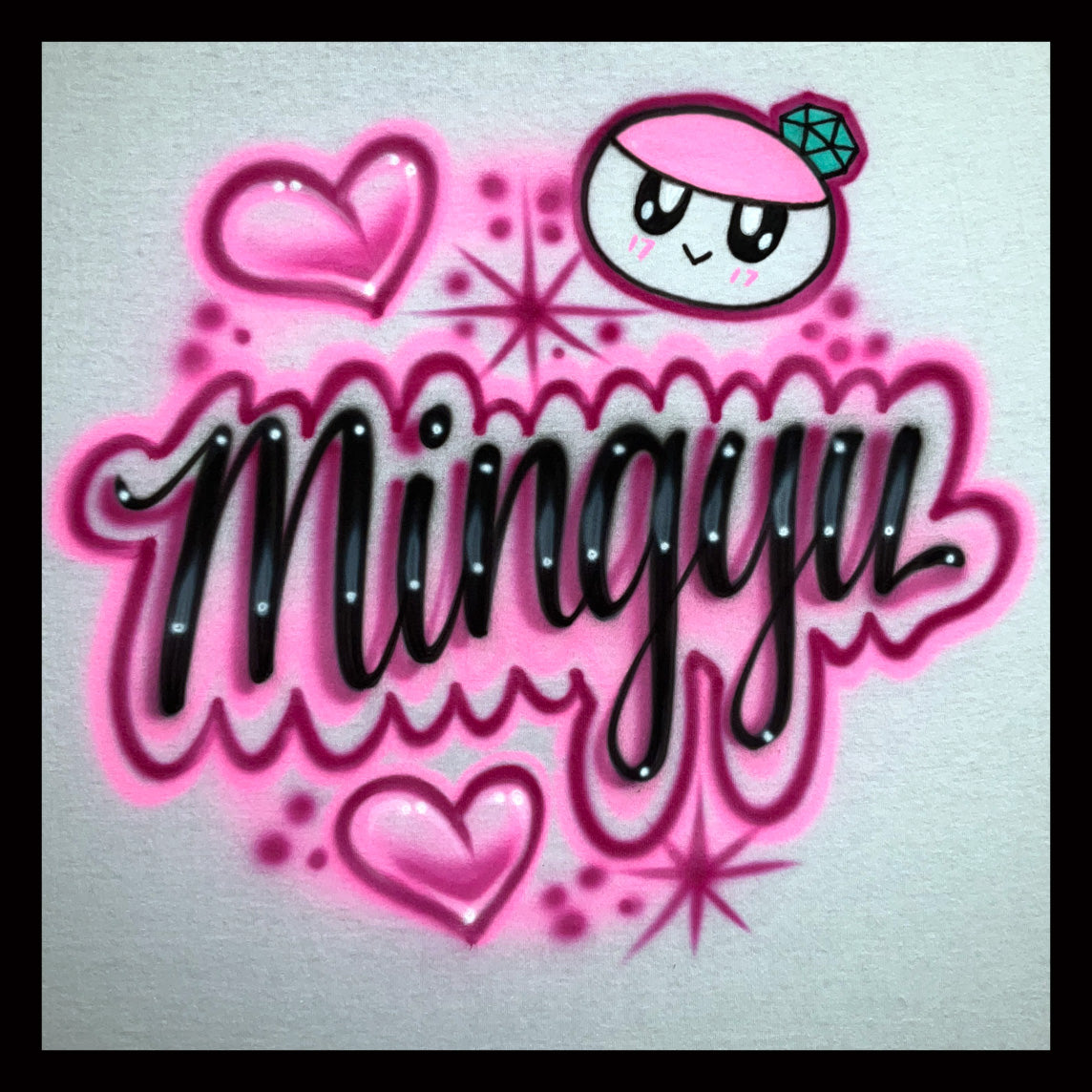 Airbrushed T-shirt - Mingyu - Hearts - Bongbongie Head