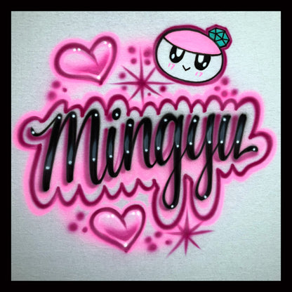 Airbrushed T-shirt - Mingyu - Hearts - Bongbongie Head