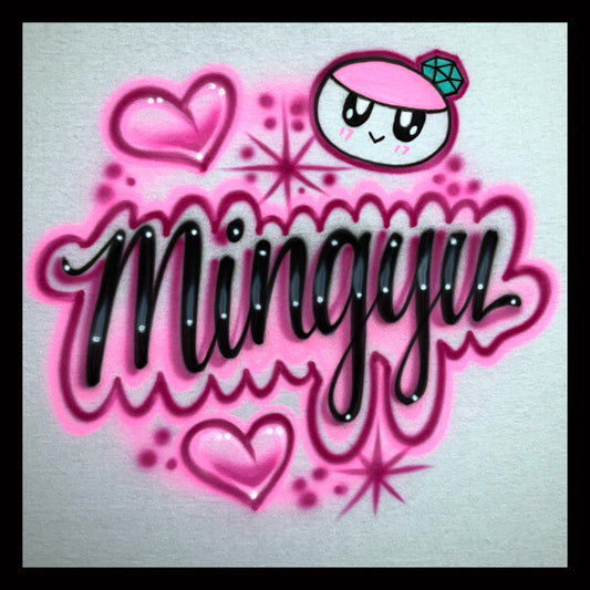 Airbrushed T-shirt - Mingyu - Hearts - Bongbongie Head