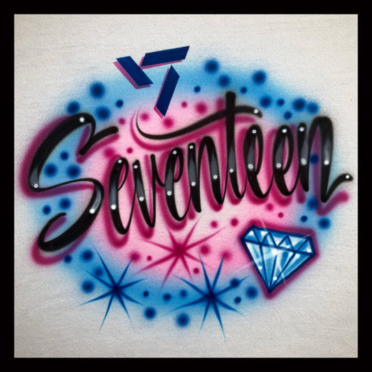 Airbrushed T-shirt - Seventeen - Diamond - Starbursts