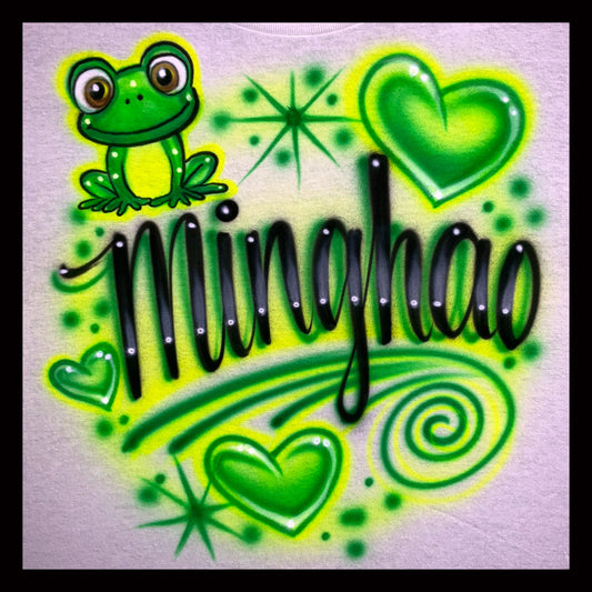 Airbrushed T-shirt - Minghao - Hearts - Cute Frog