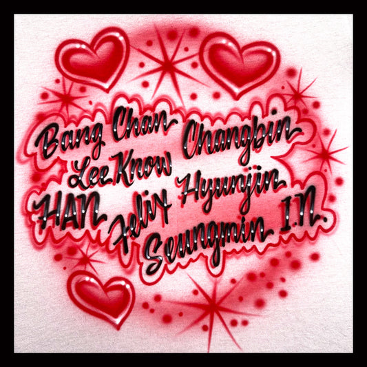 Stray Kids hearts airbrushed t-shirt with all members