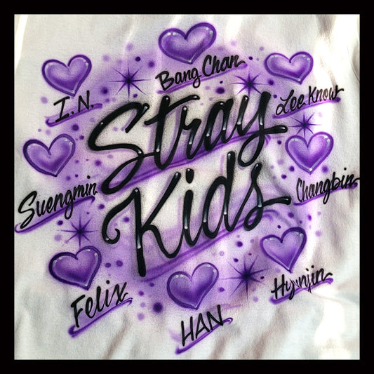 Stray Kids airbrushed tee with a heart for each member