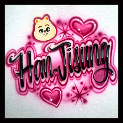 Han Jisung KPOP airbrushed t-shirt with Han Quokka and hearts
