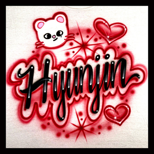 Hyunjin KPOP airbrushed t-shirt with Jiniret and hearts