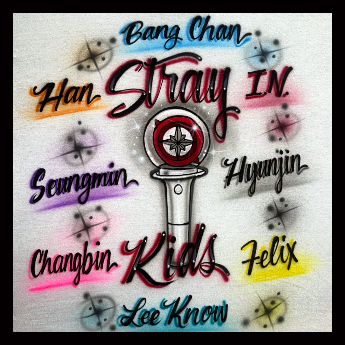 Stray Kids Kpop airbrushed shirt with light stick and band members
